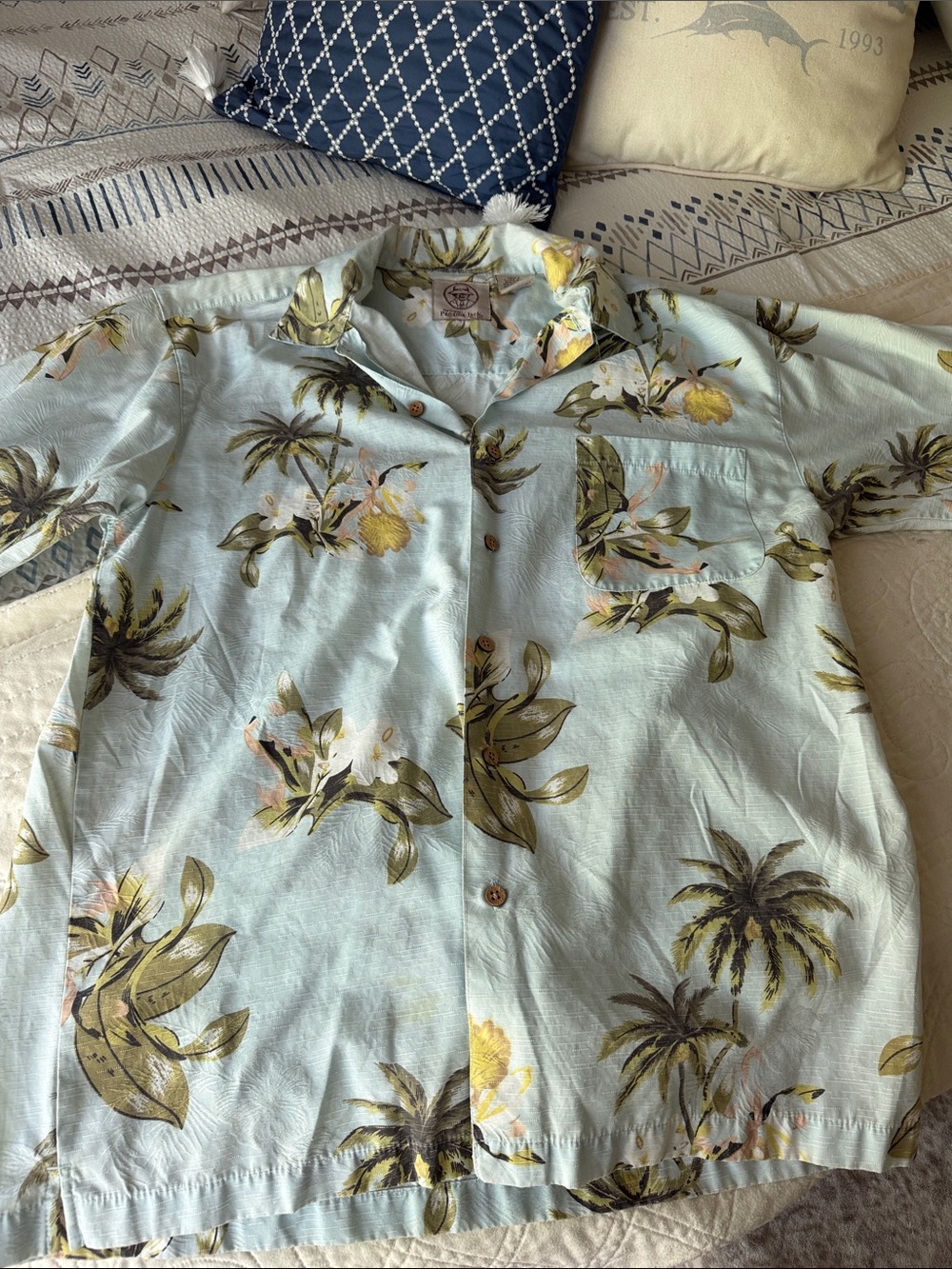 Panama Jack Light Blue Tropical Print Short-Sleeve Button-Up Shirt